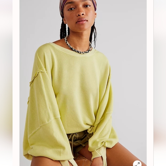 NWT FREE PEOPLE CAMDEN Its Electric Yellow OVERSIZED PULLOVER Sweatshirt - Picture 2 of 7